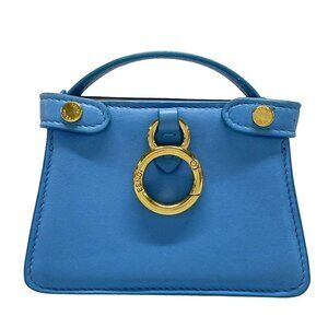 Auth FENDI Nano peekaboo Light Blue Leather Handbag